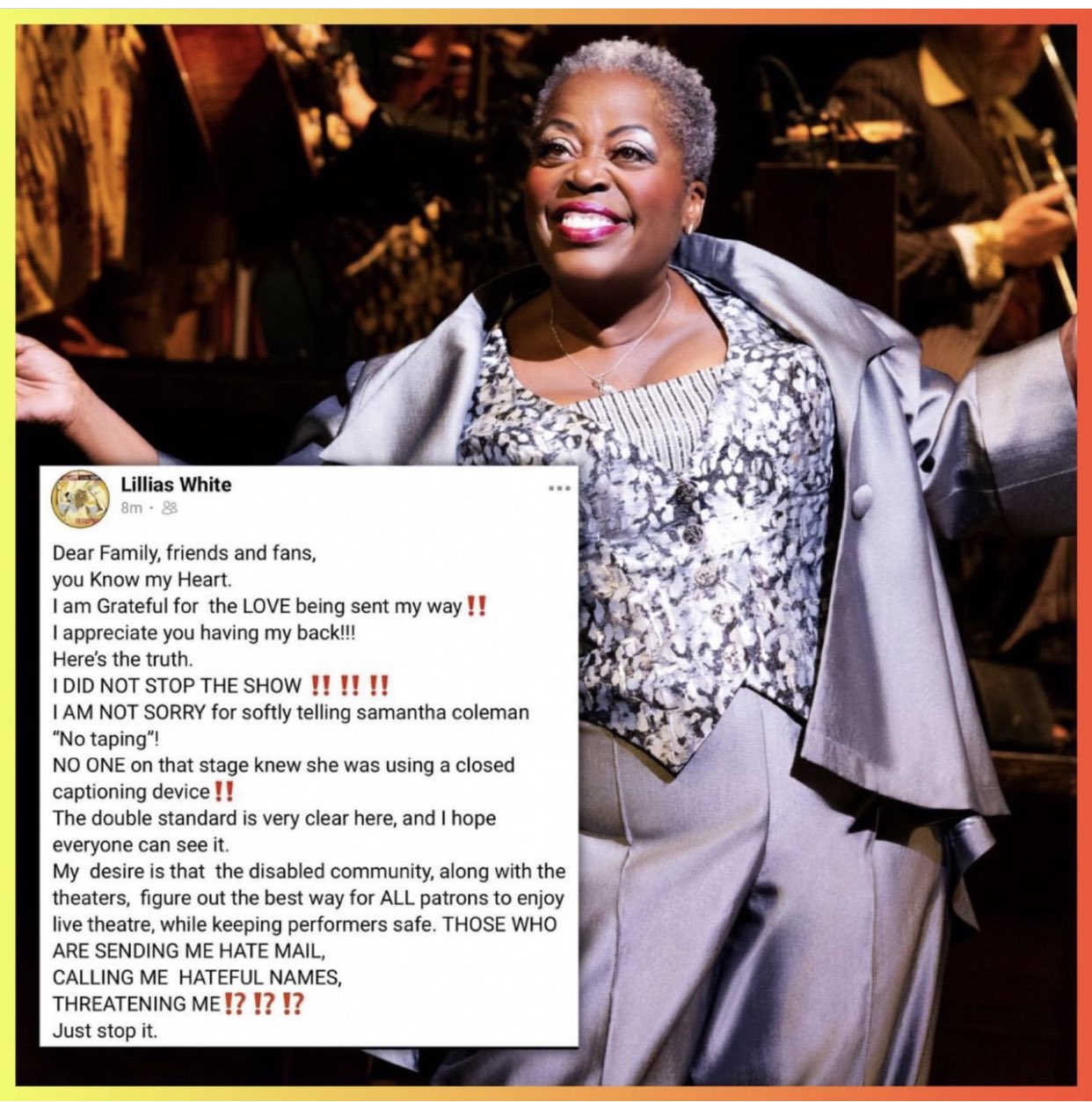 Lillias White Calling Out Deaf Audience Member For Using CC Device
