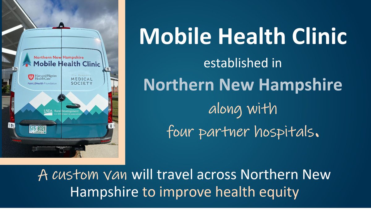 cnyquist3's tweet photo. @Point32HealthFn &amp; @HarvardPilgrimHealthCare, a @Point32Health company, worked closely w/ the New Hampshire Medical Society, the North Country Health Consortium &amp; others to launch a mobile health clinic in Northern New Hampshire. https://t.co/YFP249eBmi