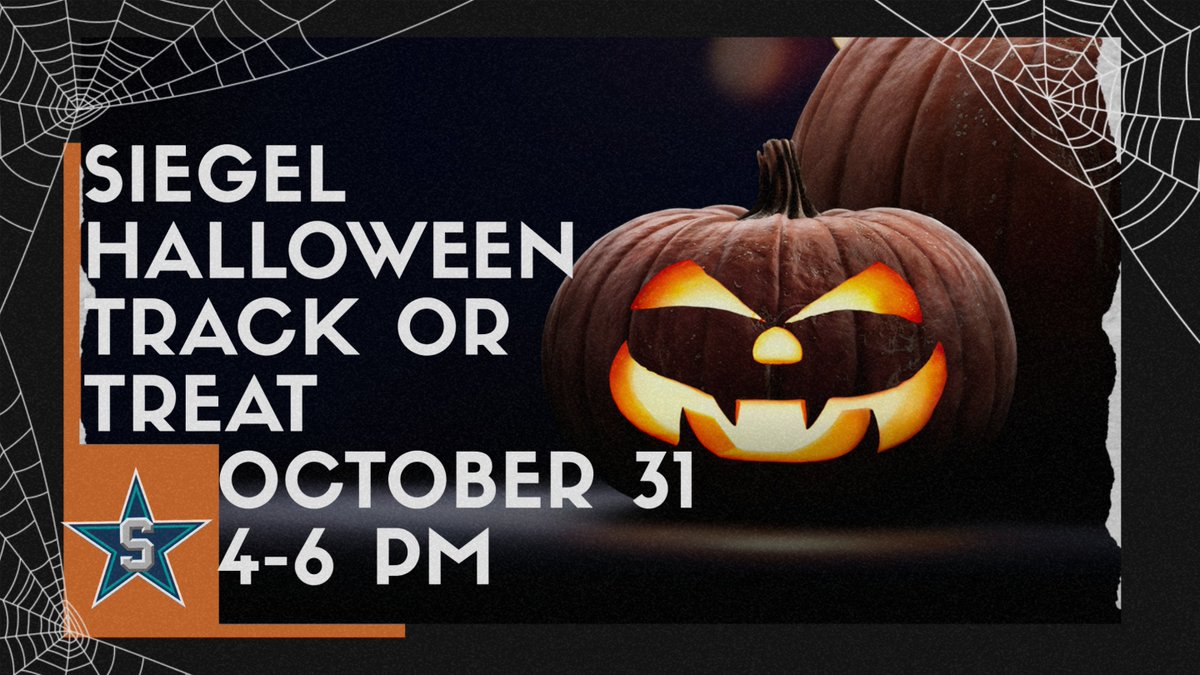 BOO!
<a href="/SiegelHighStars/">Siegel High School</a> would like to invite the Siegel community to our annual Halloween Track or Treat. It will be held Monday, October 31 from 4-6PM at Ken Nolan Stadium. Bring all of your little ghouls and goblins out for games, candy and fun.  

We can't wait to see you there!