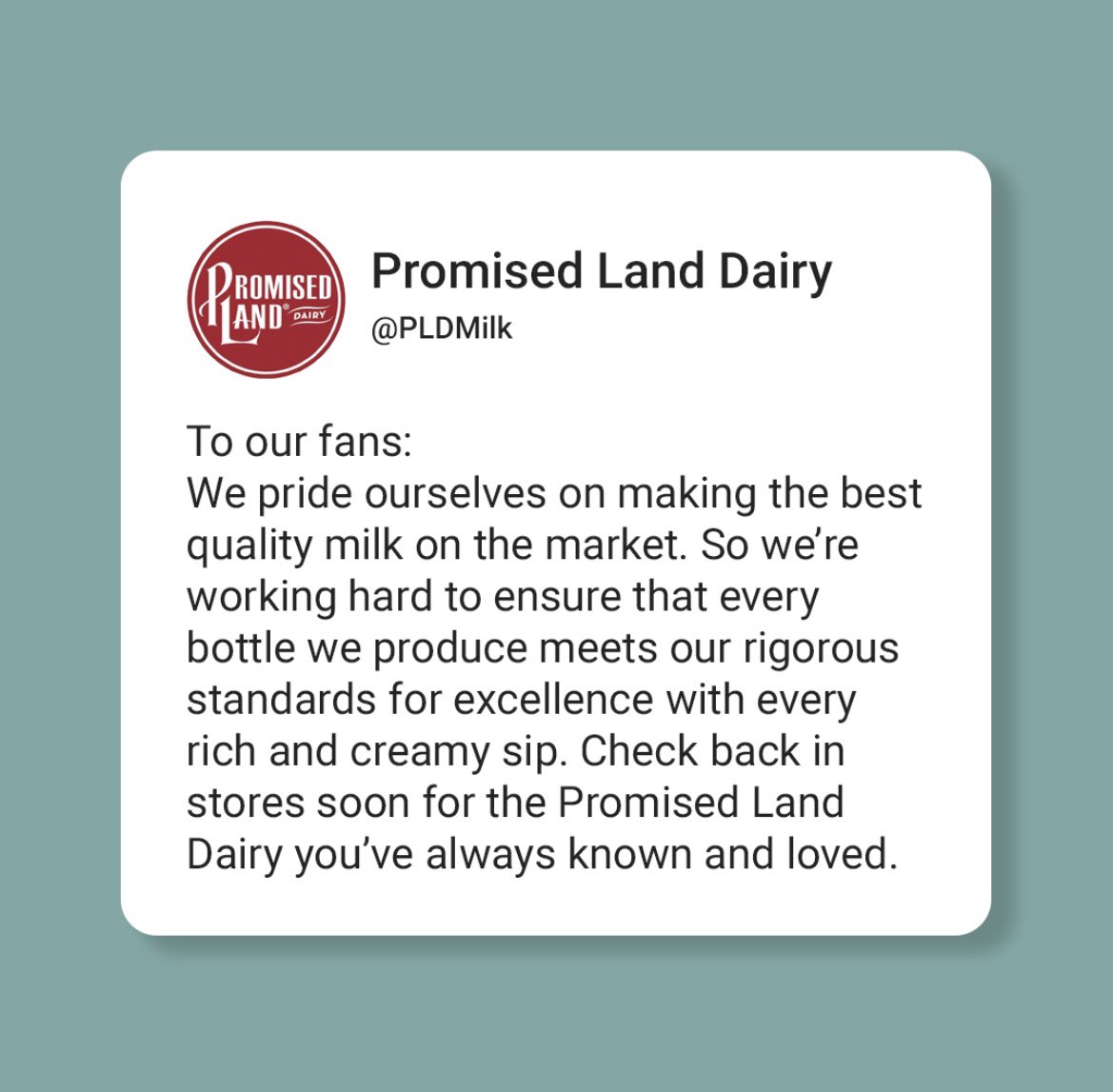 Promised Land Dairy on Twitter "https//t.co/F8l80PKRj5" / Twitter