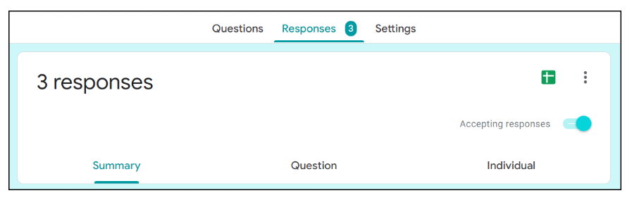 TheTinyEdTech's tweet photo. Getting an RSVP- How to check those responses! The How: Click on the response tab of your Google Form to see your responses. Click on the Summary, Question, or Individual selection to see categorized data sets. #GettingFORMal #EdTech #EdTechTidbit https://t.co/Ubuly7NfOD