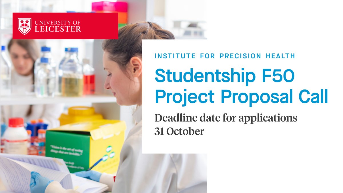 Leicester Precision Medicine Institute (@lpmi_uk) on Twitter photo Please share, the Institute for Precision Health has 3 x F50 studentships allocated. Collaborative applications welcome. Previously funded studentships can be found on our website le.ac.uk/precision-heal… Email 👉 iph@le.ac.uk👈 for application form. <a href="/LeicResearch/">Research at Leicester's Hospitals</a> Please share, the Institute for Precision Health has 3 x F50 studentships allocated. Collaborative applications welcome. Previously funded studentships can be found on our website le.ac.uk/precision-heal… Email 👉 iph@le.ac.uk👈 for application form. <a href="/LeicResearch/">Research at Leicester's Hospitals</a>
