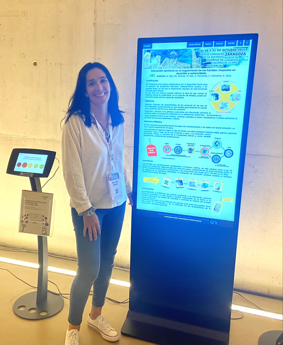 MCMUTUAL's tweet photo. En #SECA2022 @CalidadAsistenc
Anna Más, enfermera del centro asistencial de Rubí, ha presentado el póster: “Educación sanitaria en el seguimiento de las heridas: impactos en duración y cuidados” https://t.co/tfQytBeUEG