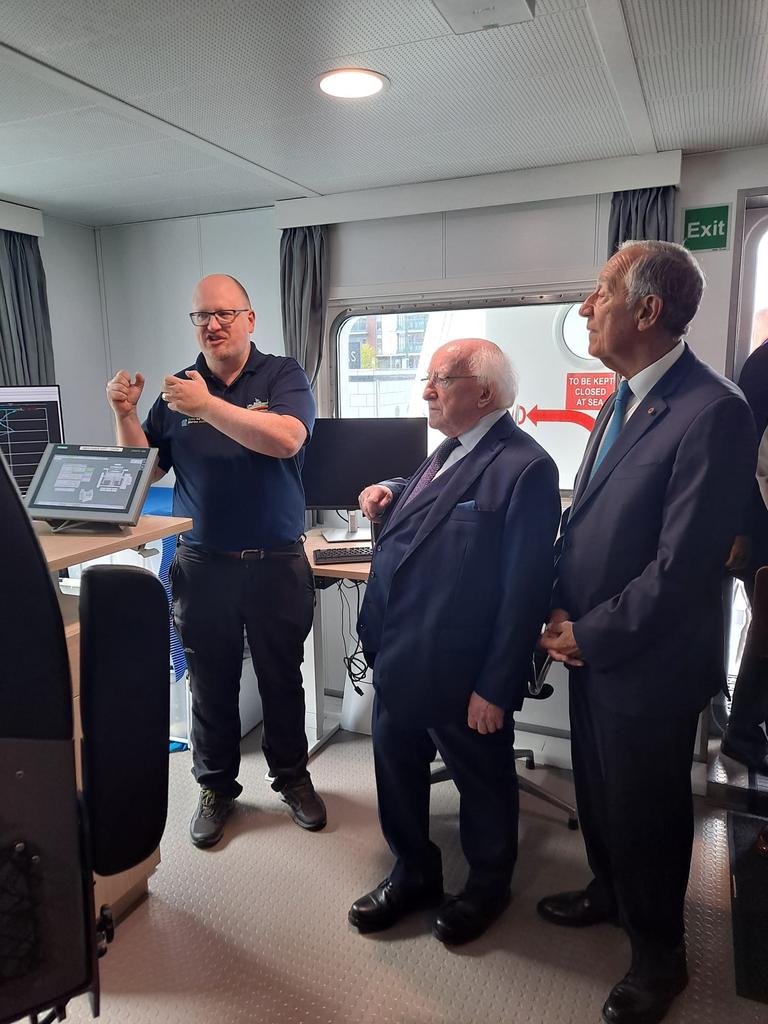 Today I had the pleasure of describing how we survey our seas on the #RVTomCrean to the Presidents of Ireland and Portugal during a visit to Dublin <a href="/PresidentIRL/">President of Ireland</a> <a href="/MarineInst/">Marine Institute</a>