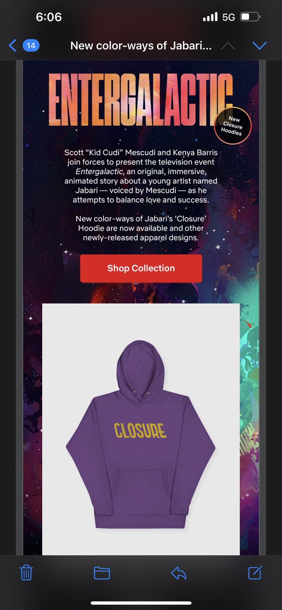 KiDCuDi's tweet photo. New merch dropped at the Netflix store!! New colors of the Closure hoodie and a few other pieces. https://t.co/LputcFZz5m