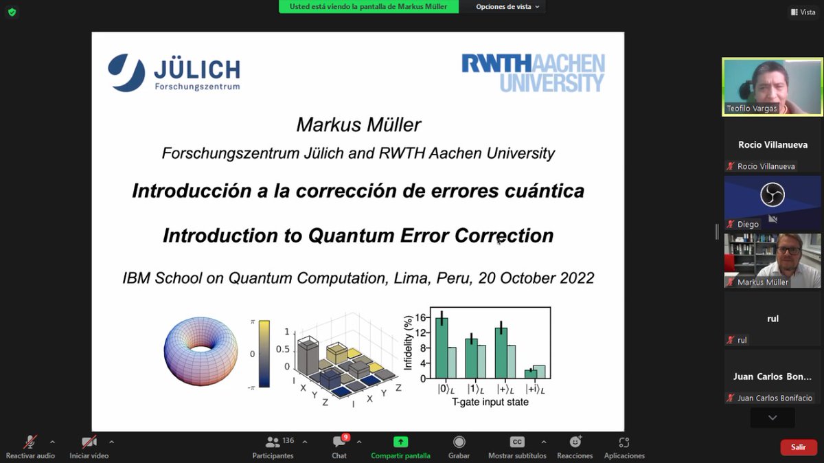 softbutterflyio's tweet photo. Día 4 del evento: 
Introducción a la corrección de errores cuánticos 
Expositor: Markus Muller

#UNMSM #PERÚ #Physics #softbutterfly  #DataScience #pythondeveloper #Latinoamérica #FREE #ComputacionCuantica #Qiskit #IBM #qubit #tecnología #conferenciasmagistrales #eventos2022 https://t.co/8XCicsz7Tk