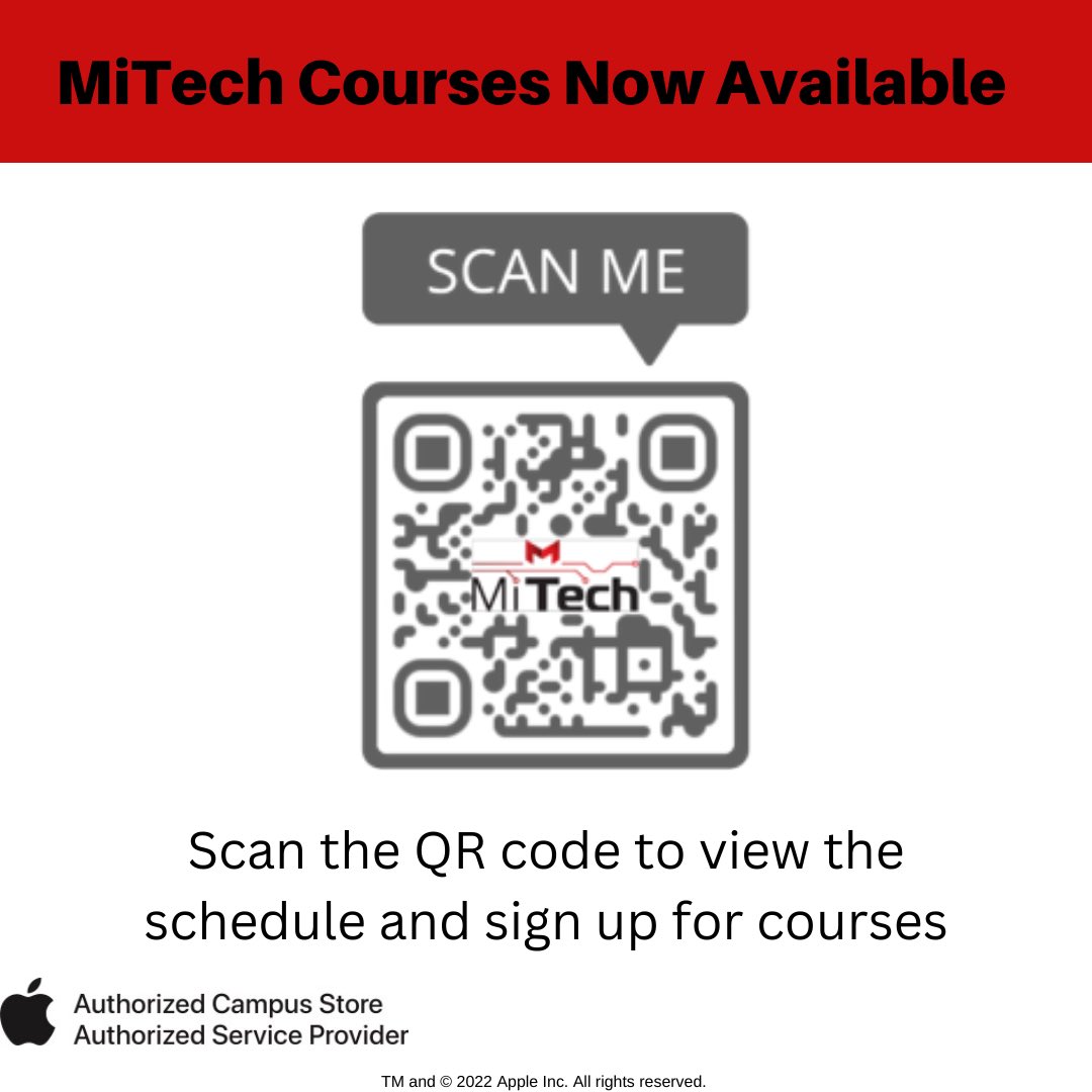 Need help with canvas or redshelf? Schedule an appointment online or at the MiTech bar to receive assistance 💻 outlook.office365.com/owa/calendar/M…