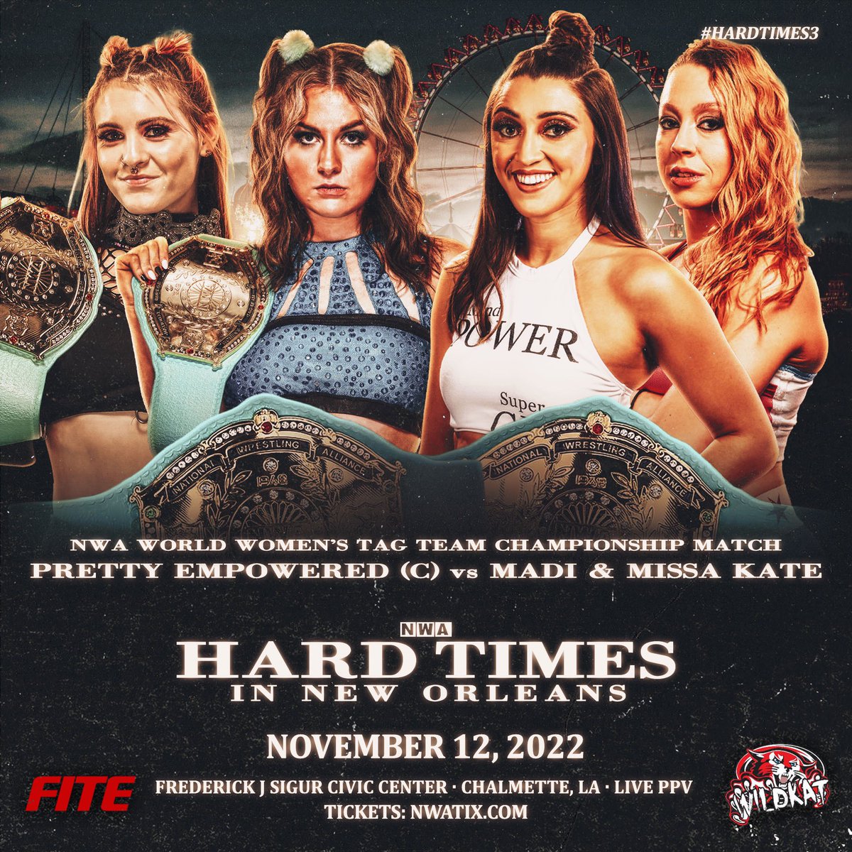 🚨MATCH ANNOUNCEMENT!! Madi and Missa Kate have earned their chance to make history! They challenge Pretty Empowered at #HardTimes3 for the NWA World Women’s Tag Team Championship! 🎟 Tickets going fast at NWATIX.com!! 📺 LIVE on @fitetv PPV!