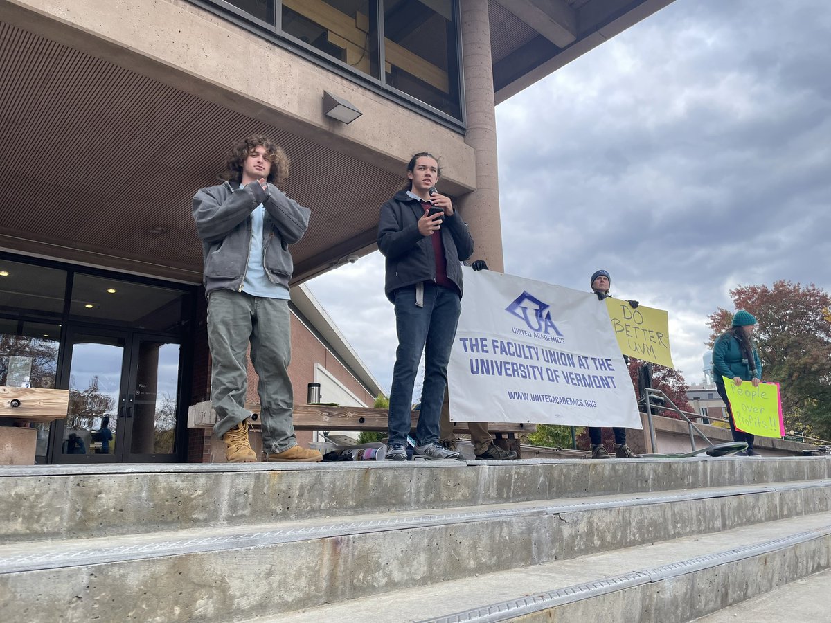 “Students, staff and faculty are on the same side and listen to the same lies from the <a href="/uvmvermont/">University of Vermont</a> administration. We know this university has the resources to ensure healthcare benefits, retirement benefits and livable wages. Lets keep up the pressure!” #vtpoli <a href="/UAunion/">United Academics UVM</a>