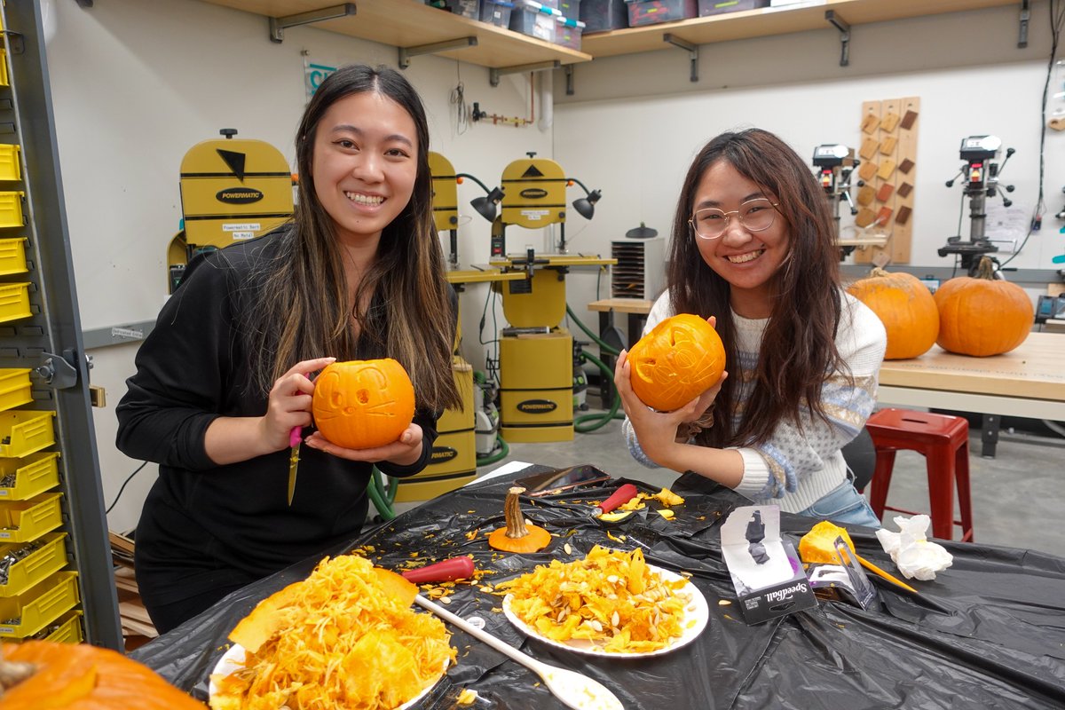 projectmanus's tweet photo. Festive making in Metropolis (6C-006B) yesterday afternoon during our Halloween Maker Social. In addition to pumpkin carving w/ hand tools and power drills, students &amp; staff laser cut pumpkins as well as experimented with plasma torched pumpkin designs! 🎃 #MITMaking #aroundmit https://t.co/nWIt7nvnOt
