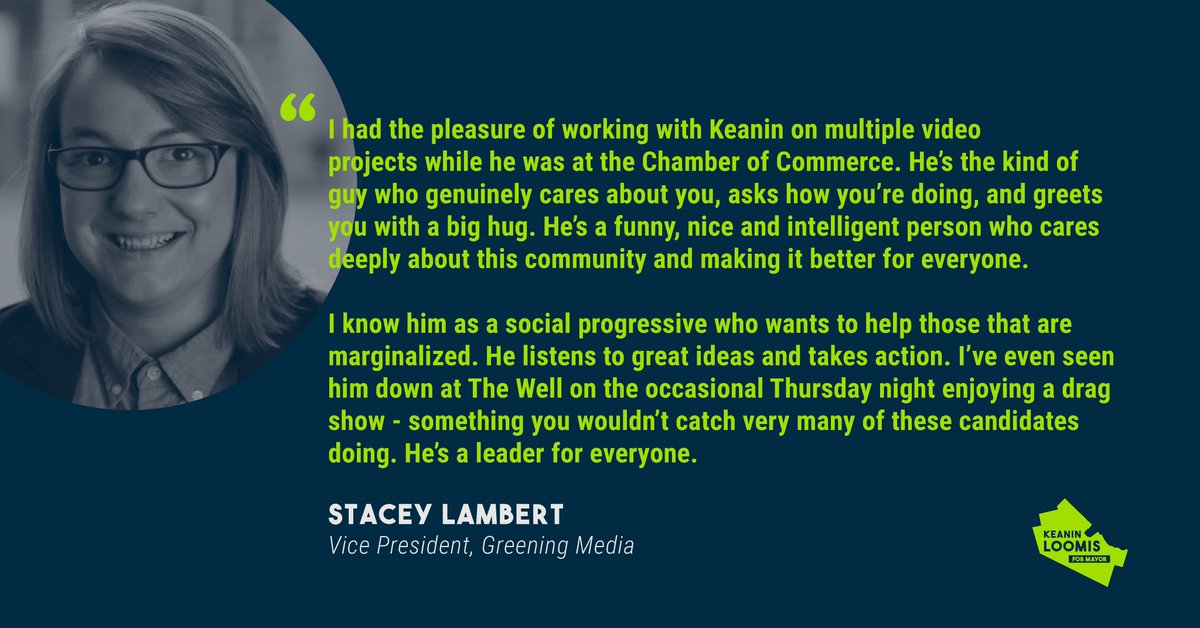 Stacey Lambert (<a href="/staceyourface/">Stacey Lambert</a>) shares her experience working with and getting to know <a href="/keaninloomis/">Keanin Loomis</a>. 

We appreciate your support, Stacey, and are honoured to have your vote.💚💙 

Join Stacey in voting for Keanin Loomis for Mayor of #HamOnt on Monday, October 24!