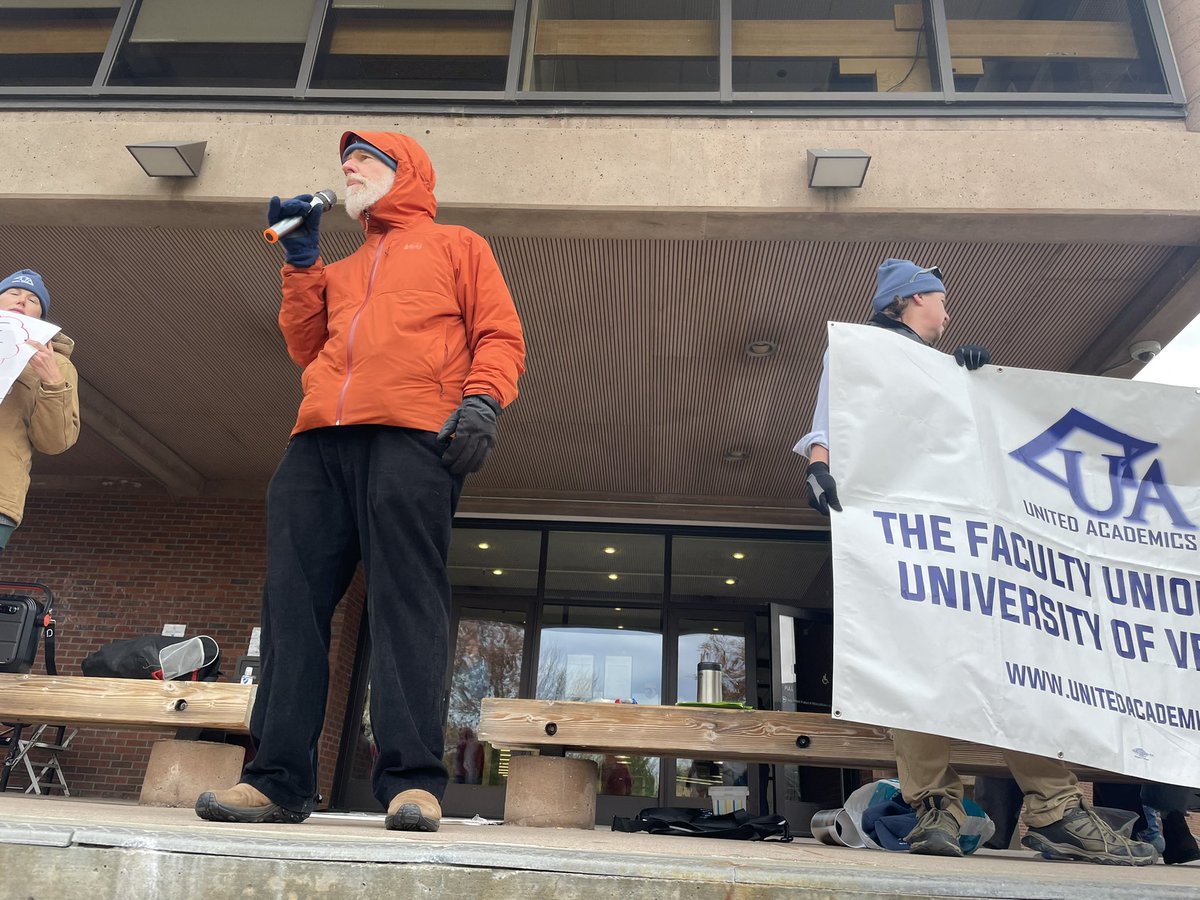 “I’ve participated in 4 cycles of bargaining here at UVM. The administration repeatedly makes pledges for our job security, then treats them as purely rhetorical. We’re in a battle for the soul of this university.” #vtpoli <a href="/UAunion/">United Academics UVM</a>
