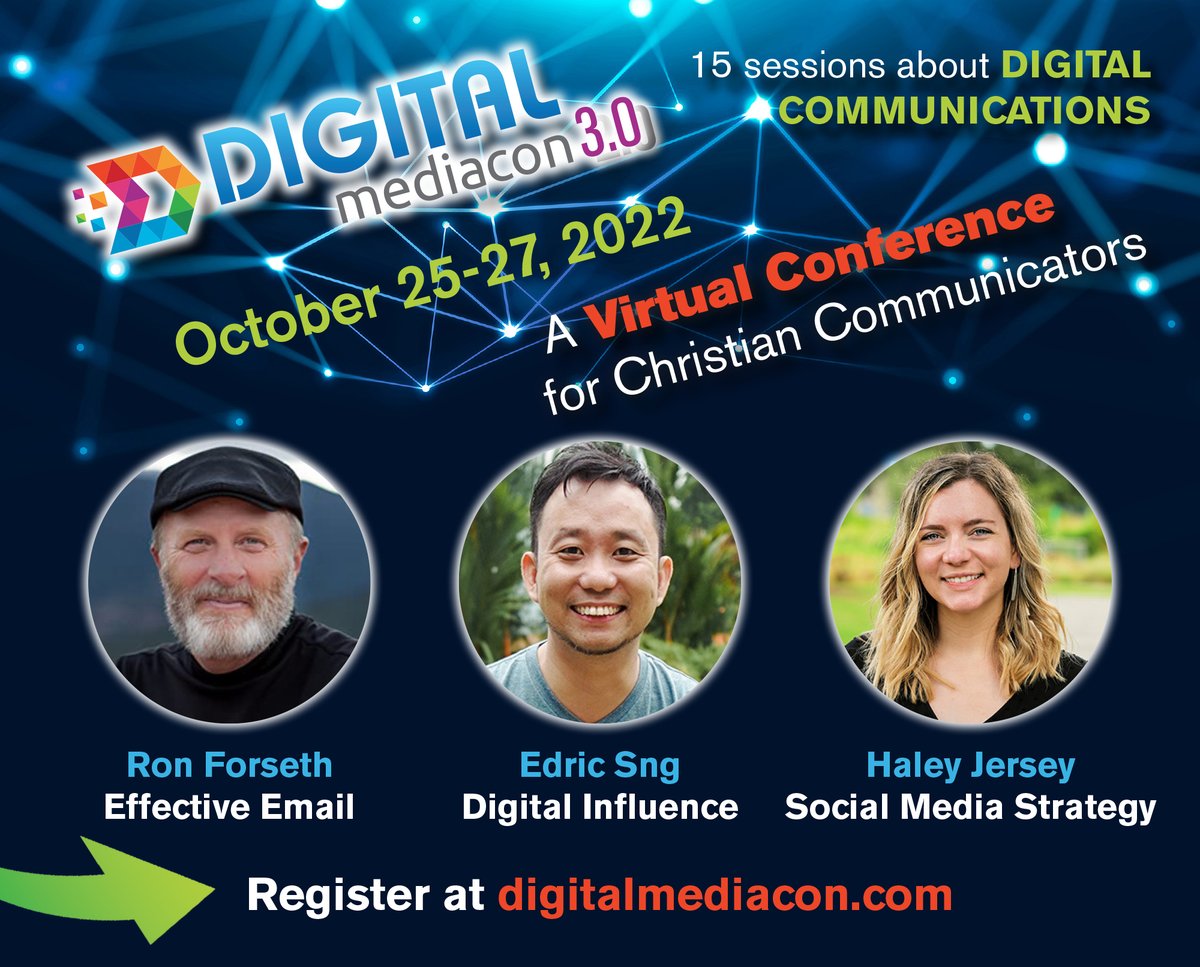DigitalMediaCon 3.0 starts in five days. Watch from anywhere. Three days. 15 sessions. Available on-demand for an additional 90 days. If you are a Christian communicator in the digital space, learn from industry experts. Learn more at digitalmediacon.com.