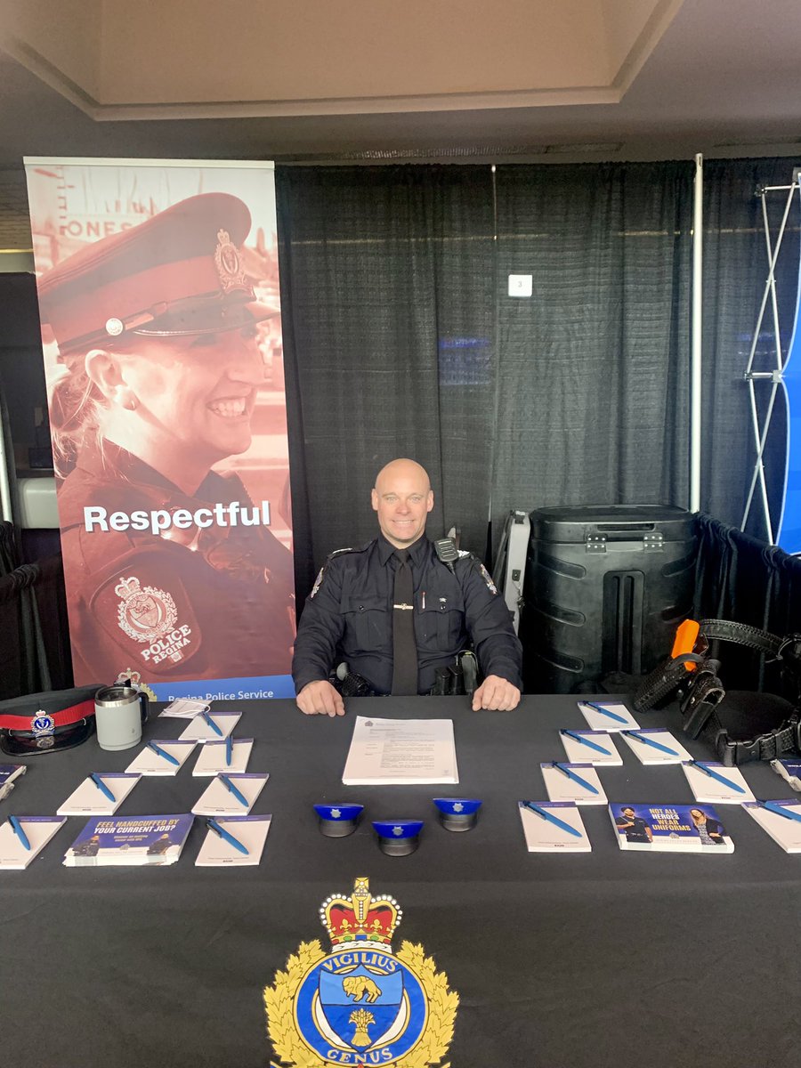 Come visit Sgt. Hegi at today’s @ReginaChamber - All Nations Career and Business Showcase at the @conexusartscntr from 10:00-5:00. #LeadersWanted #AlwaysHiring #Careers Regina Police Service