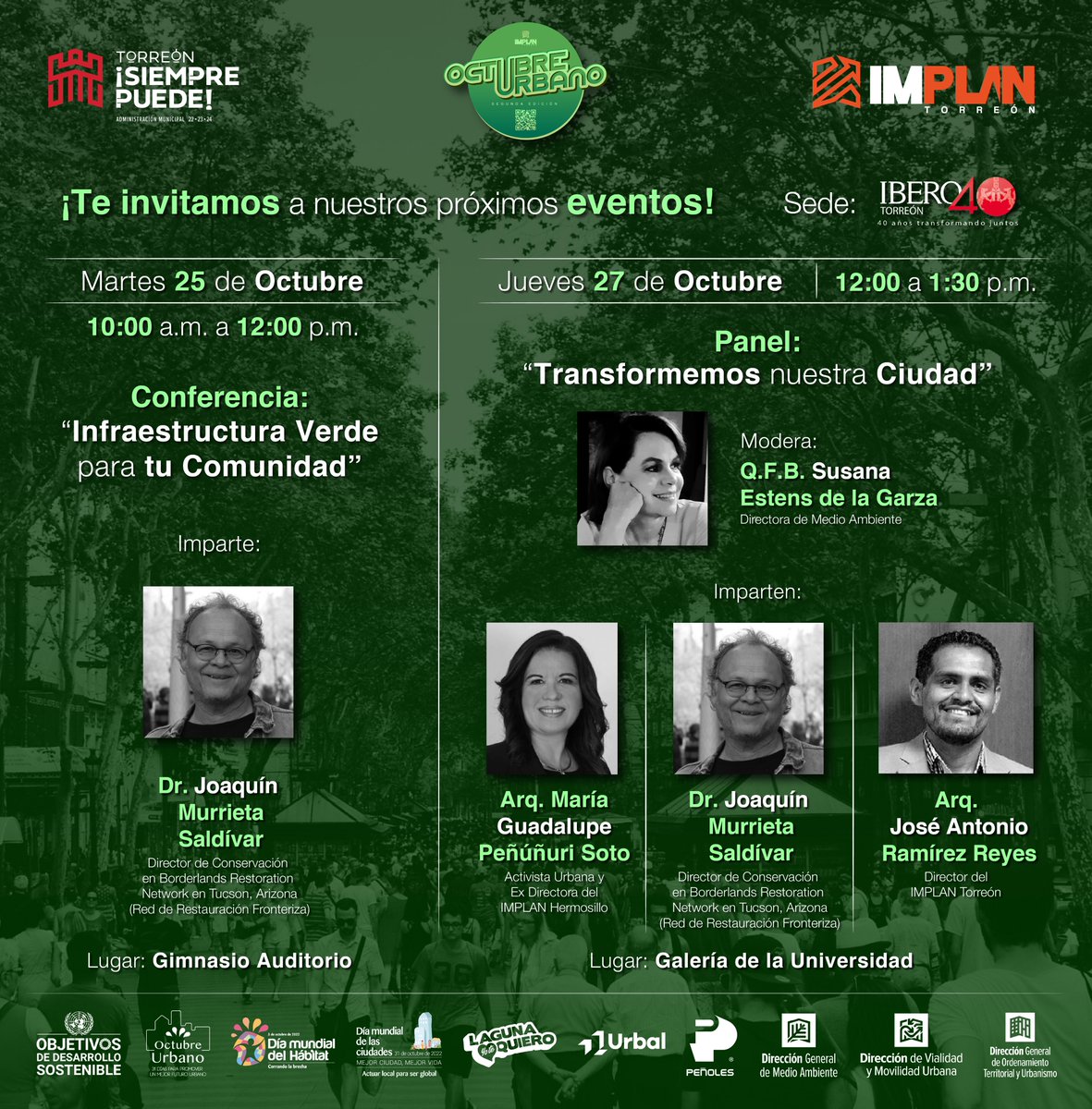 trcimplan's tweet photo. 📢 ¡Te invitamos a nuestros próximos eventos en el marco de #OctubreUrbano!
🗓️ Martes 25 y Jueves 27 de Octubre
📍  @IberoTorreon 
.
#ODS2030 #DesarrolloSostenible #Ciudades #Resiliencia #Torreón #TorreónSiemprePuede #IMPLANTorreón https://t.co/C6qJbWWrCX