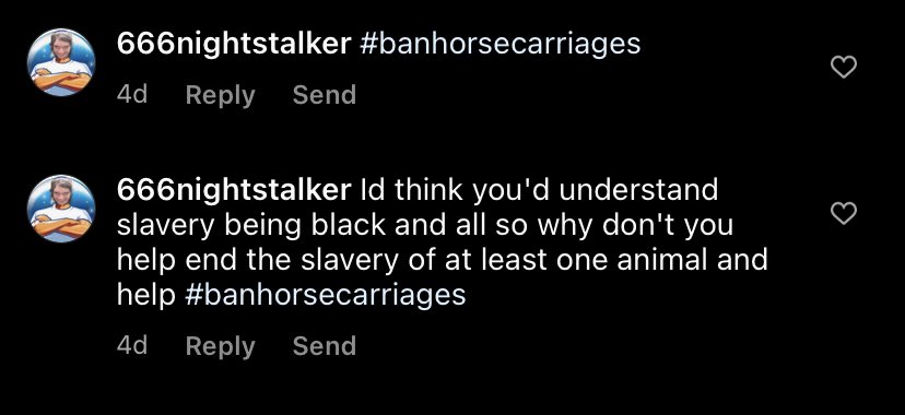 It is astounding how incredibly white the Animals Rights Movement is. How many of these activists do you think speak up or rally when a Black person dies in Rikers? Before anymore white people send me messages like this one, I’m a co-cosponsor on the horse carriage bill.