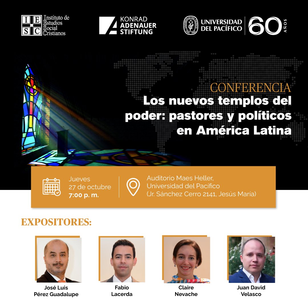 kasenperu's tweet photo. 🔵 | La fundación Konrad Adenauer, el @IESCPeru  y la @UdelPacifico  presentan la conferencia "Los nuevos templos de poder: pastores y políticos en América Latina".

📲 | Jueves 27 7p.m. Inscríbete aquí: https://t.co/GAqj7uZpu2
🧵👇 https://t.co/XjFXLf5aQQ