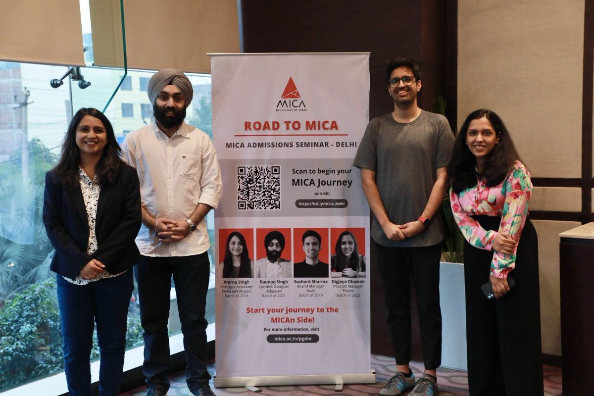 MICA_Ahmedabad's tweet photo. MICA ended its first admission seminar in #Delhi on a high as we witnessed four alumni from different batches talk about their life and experiences at #MICA.
We will continue on this road to MICA. Stay tuned for further updates!
#RoadToMICA #MICASchoolOfIdeas #ThursdayThrowback https://t.co/Q7jPLrGA07