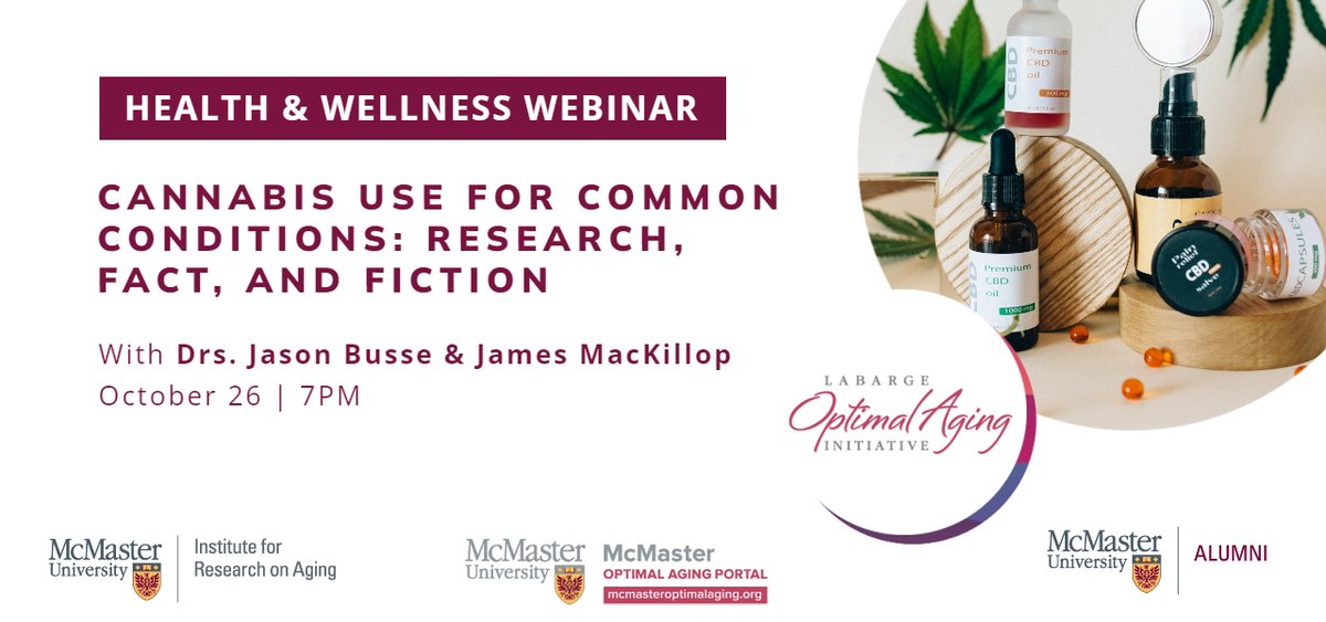 Learn what the latest research says about the potential for #cannabis to help with common medical conditions. Register now for the October 26 webinar with <a href="/JasonWBusse/">Jason Busse</a> and James MacKillop ow.ly/4pmf50L393f <a href="/MIRAMcMaster/">MIRA McMaster</a>