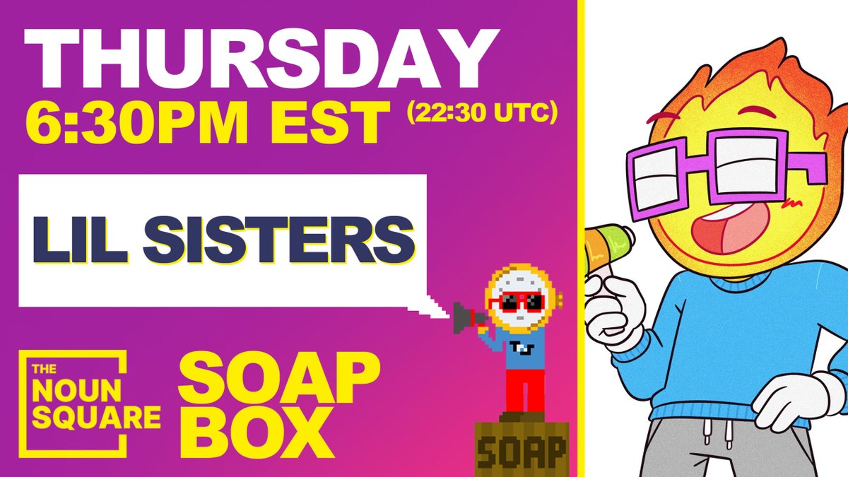 Tune in on to our twitter spaces on the weekly soapbox at 6:30 pm EST in <a href="/thenounsquare/">The Noun Square ⌐◨-◨</a> 

Make sure to tune in! ⌐◧-◧

x.com/i/spaces/1yoKM…