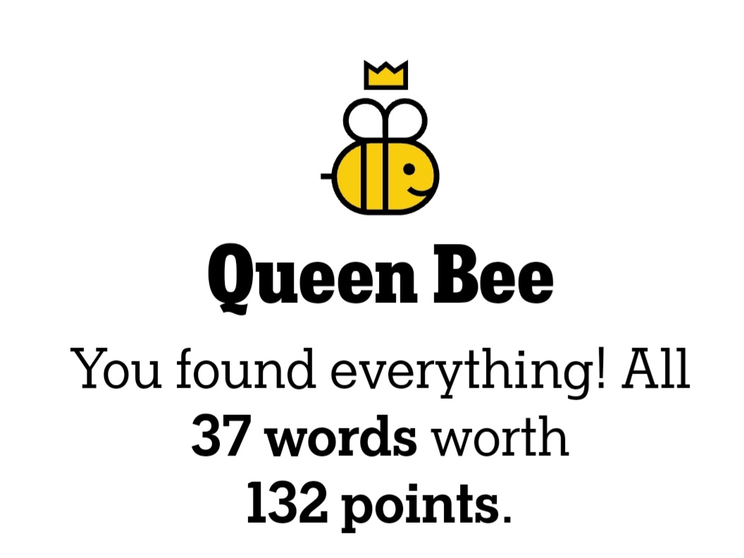 Thursday's #NYTSpellingBee- Nothing too difficult. #nytsb #hivemind #spellingbee