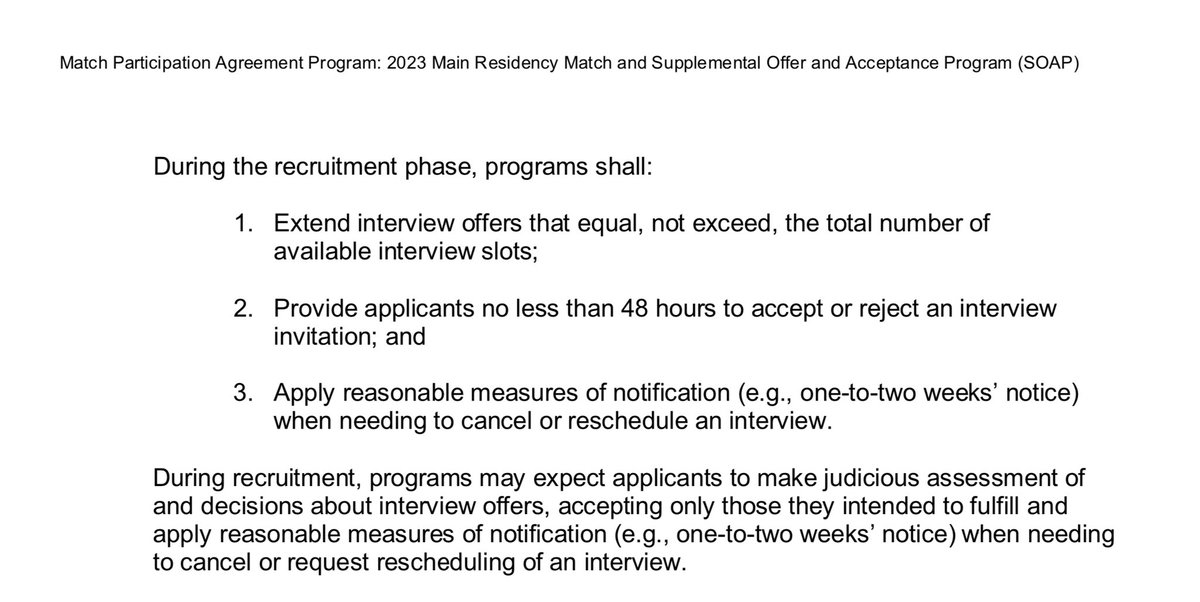 I’m still hearing from applicants who got an interview invitation; responded within a few minutes; and were unable to schedule an interview because all the spots were taken. Just a reminder that, as of this year, this is a Match Violation for programs: nrmp.org/wp-content/upl…
