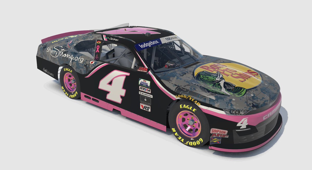 Tonight in the <a href="/AREAiRacing/">AREA iRacing</a>  lodge box series the number 4 #basspro will be running some new colors to honor breast cancer with the <a href="/DarnellRacing4/">Darnell Racing</a>  with teammates <a href="/IrvinSigma/">SigmaIrvin</a>  <a href="/JimCoey24/">Grandpa Coey</a>  <a href="/forrest__smith/">Forrest Smith</a>