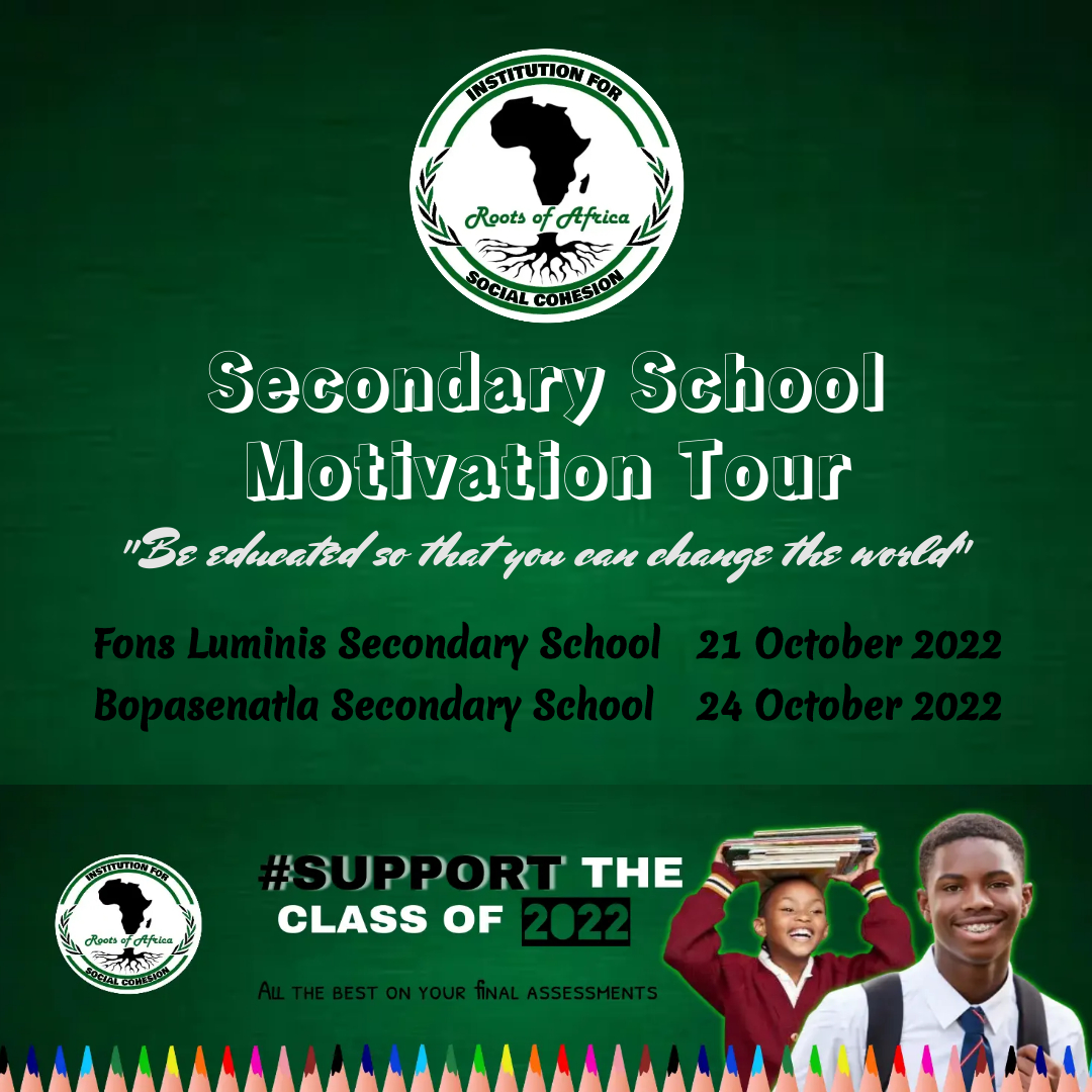 RootsofAfricaSA's tweet photo. Tomorrow, Roots of Africa will imback on a #Classof2022 Motivational Tour, as we give strength and courage to matriculants as they are about to seat for their final assessment. 
#SupporttheClassof2022 #EducationForAll https://t.co/P3YBsZq7Ik