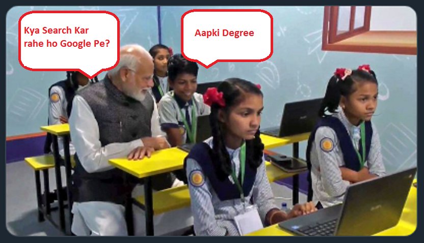 KumRN_BPM's tweet photo. No one seemed to notice. This is a girls class and only Modi and his benchmate are boys. Is he afraid of sitting next to a girl ?!
#RSSMentality https://t.co/wGxKpj249x