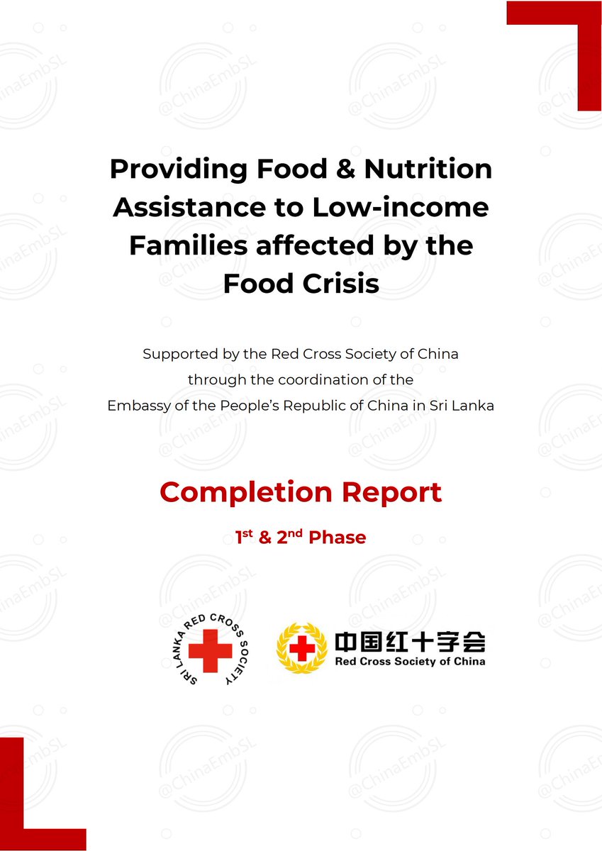 ChinaEmbSL's tweet photo. The nutrition conditions of 9,160 vulnerable families with approx. 45,800 beneficiaries in Western &amp; Central Provinces #SriLanka have been significantly improved thanks to the 1st &amp; 2nd phase of food packs donation by Red Cross Society of #China: @SLRedCross completion report. https://t.co/JI7jt6ORiv