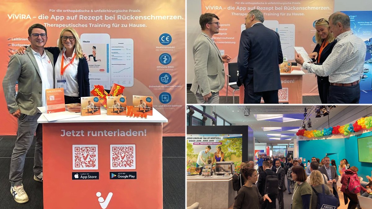 vivirahealth's tweet photo. Ein spannender Tag auf dem #DeutschenSchmerzkongress mit rund 800 Kongressbesuchern*innen geht zu Ende und wir freuen uns, Sie morgen wieder am #ViViRA-Stand, der meistverordneten App auf Rezept bei Rückenschmerzen, zu begrüßen!🥳#einfachbewegen #appaufrezept #versorgunggestalten https://t.co/PLrvbI4gLP
