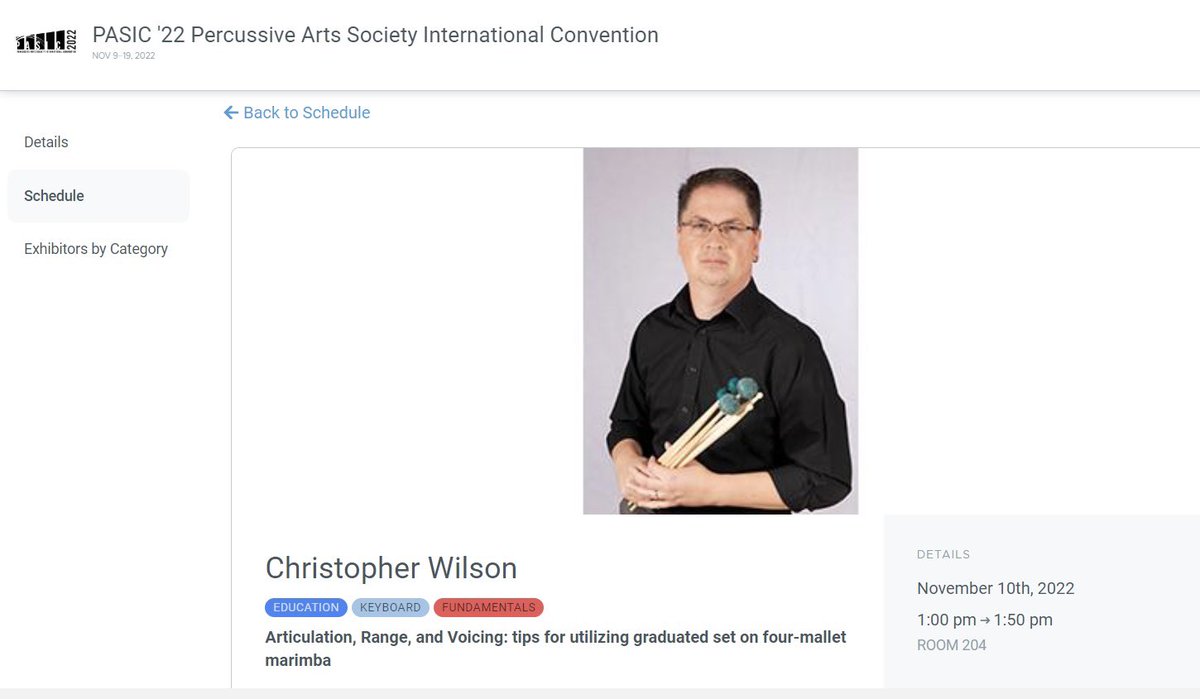 I’m presenting a FUNdamentals clinic on the use and implementation of graduated mallets on 4-mallet marimba at PASIC this year! Thursday at 4pm Eastern in room 204, it’s gonna be a great time! 
<a href="/PercussiveArts/">percussivearts</a> <a href="/PearlDrumCorp/">Pearl Drums</a> <a href="/AdamsPercussion/">Adams Percussion</a> <a href="/EncoreMallets/">Dan</a> <a href="/SalyersPerc/">Salyers Percussion</a> #pasic