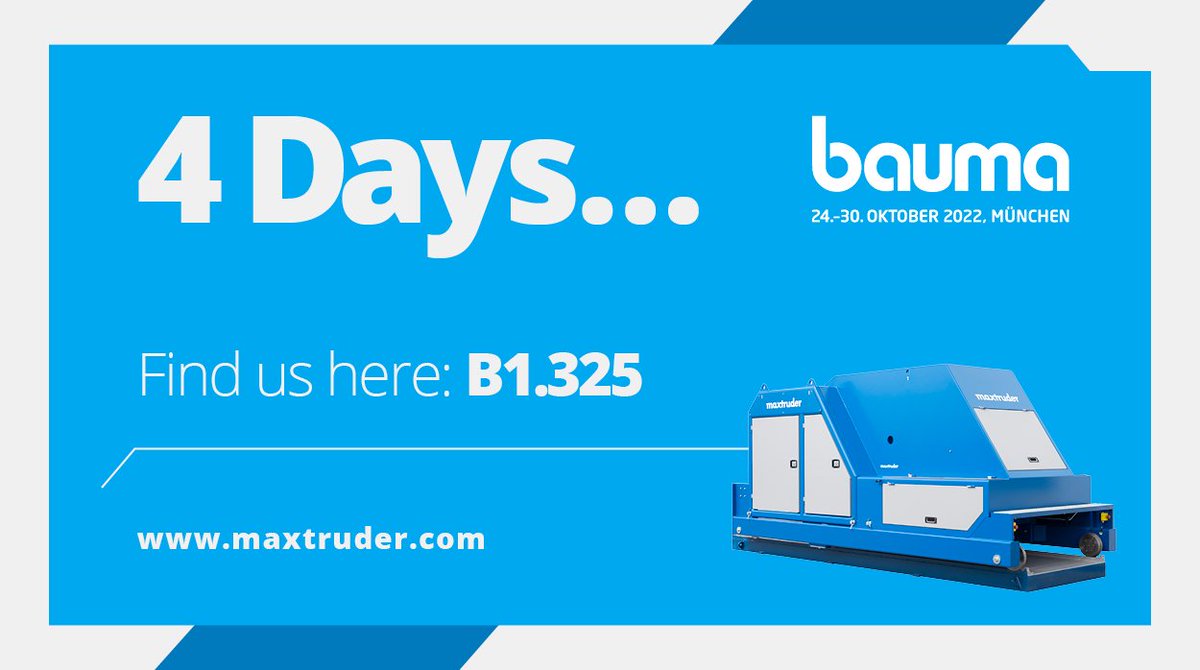 GmbhMax's tweet photo. Only 4 days left to go until the world's most important forum for the construction, building materials and mining machinery industry. Learn more about how you can produce the strongest hollow core slabs and wall elements with our maxtruder machine. 
#maxtruder #munich #bauma2022 https://t.co/iRVnS9eVVF