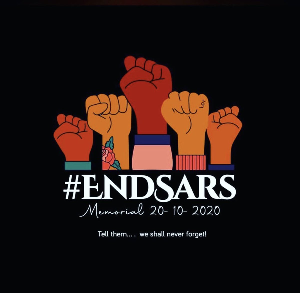 I and my team stand in remembrance of all those that died in lekki today gate on 20 oct 2020, we won’t forget, we never will forget… the mission is a better Nigeria… All black to represent #EndSARS #EndPoliceBrutalityinNigeria #EndSARSMemorial #EndSARSMemorial2