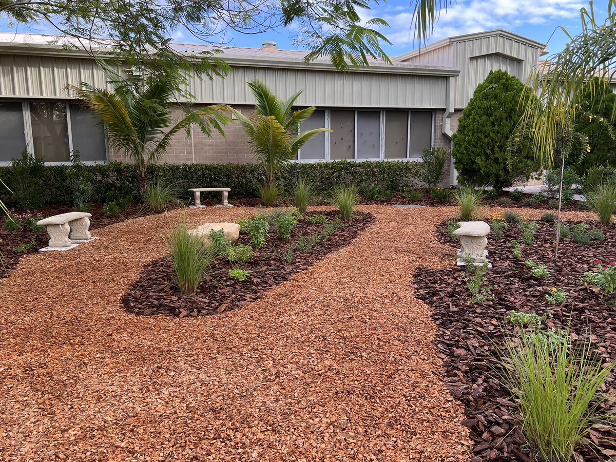 Hahn_science's tweet photo. Our banner is up and our Garden of Dreams is complete! Last year one of my classes participated In the Everglades Champions program. The students applied for a grant because they wanted more native plants on campus and they got it! The students will enjoy l this peaceful area!! https://t.co/43doYhec2t