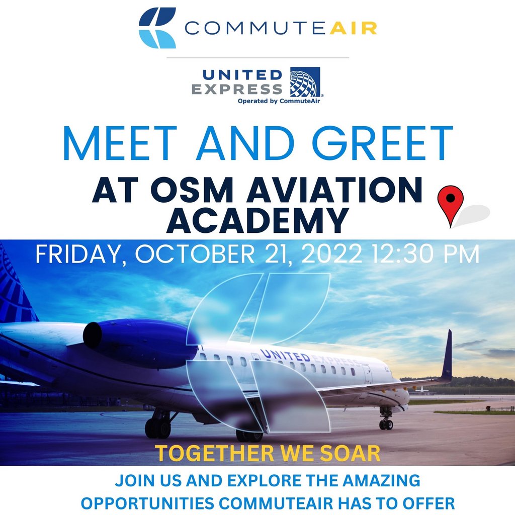 FlyCommuteAir's tweet photo. Looking forward to our stop at @OSM_Academy USA tomorrow - All students are welcome to attend our meet and greet at 12:30pm 🛫
https://t.co/f8mVMZSdI4
#togetherwesoar #aviationjobs #aviationcareers #osmaviation #commuteair #pilot #pilots #pilotjobs #pilotcareers https://t.co/K4rs1JbriX