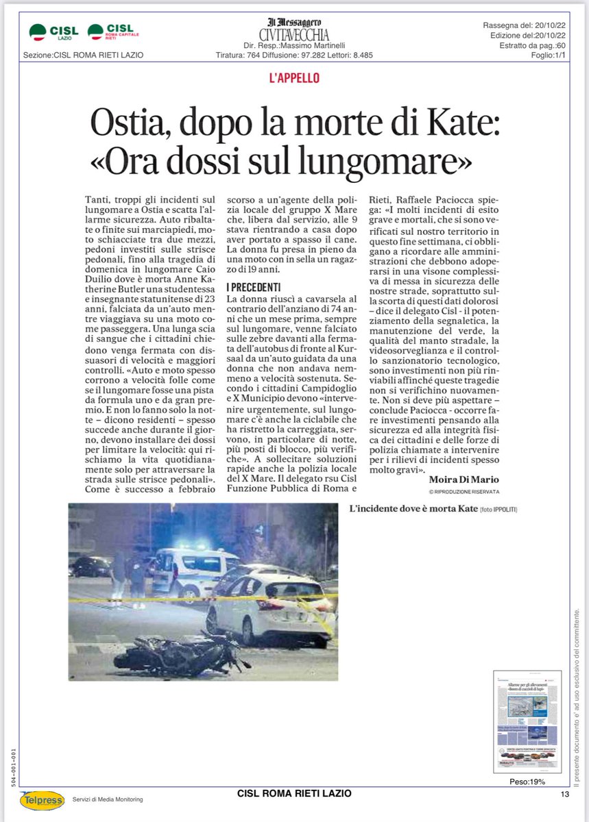 Raffaelecisl's tweet photo. Municipio Roma X - Ancora #incidenti #gravi e #mortali. La #messainsicurezza di strade non è più rinviabile se si vogliono evitare nuove agghiaccianti vicende. Fare investimenti per #sicurezza e #integritàfisica dei cittadini. #BastaAttese
Raffaele Paciocca RSU Cisl
@cislfproma https://t.co/ddP5H3ZPQ2