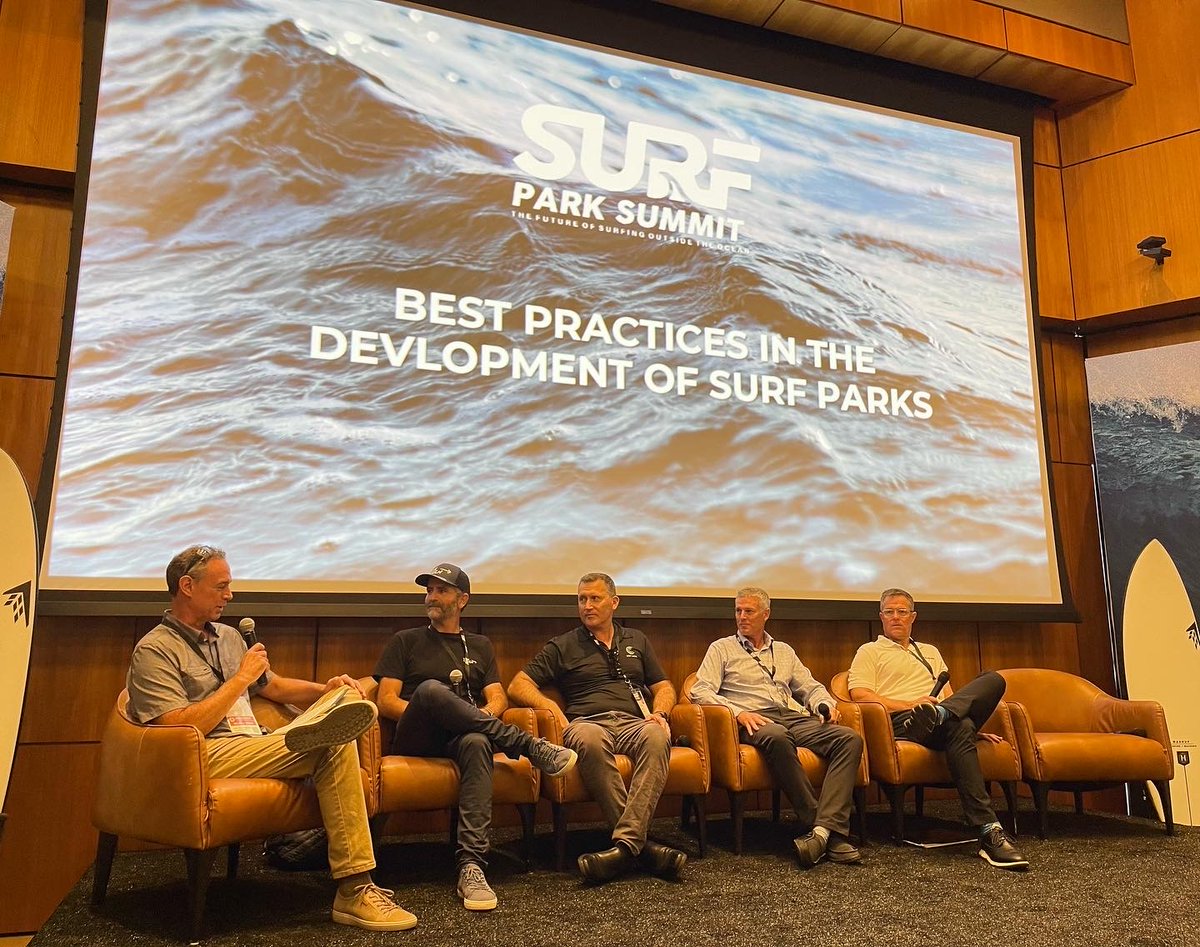 The team did a great job at the @SurfParkCentral #SurfParkSummit earlier this week. Blake Hess moderated the Operations panel, Doug Sheres led the Development panel and Alex Bergman was part of the finance panel and also presented the @HTXsurfclub project!