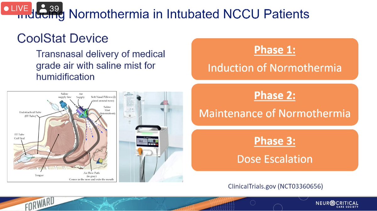 KeatonSmetana's tweet photo. Late breaking sessions at #NCS2022 

#COOLSTAT trial with Dr. Neeraj Badjatia @keytechinc 
Transnasal approach to cooling our patients!

Phase 1: safety/feasibility https://t.co/7dkswfoDzj
Phase 2: Maintenance of normothermia👇
Phase 3: Dose escalation of 1⃣ nostril https://t.co/J6lkFMamCj