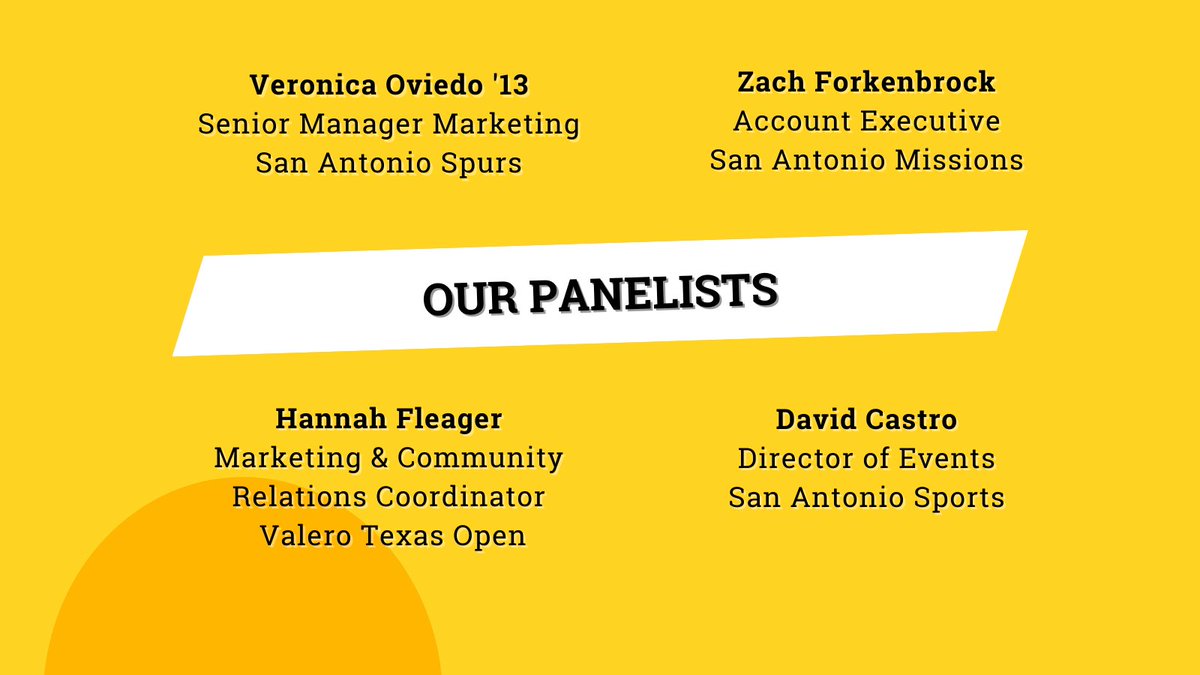 Trinity CELCS (@trinitycelcs) on Twitter photo The <a href="/Trinity_U/">Trinity University</a> 11th Annual Sports Industry Panel 🎉⚾️⚽️🏈
Join us for a conversation about networking, internship experience, workplace expectations, and volunteer opportunities!
RSVP today: app.joinhandshake.com/edu/events/110…
Cc: <a href="/TingleJK/">Jacob Tingle</a> The <a href="/Trinity_U/">Trinity University</a> 11th Annual Sports Industry Panel 🎉⚾️⚽️🏈
Join us for a conversation about networking, internship experience, workplace expectations, and volunteer opportunities!
RSVP today: app.joinhandshake.com/edu/events/110…
Cc: <a href="/TingleJK/">Jacob Tingle</a>