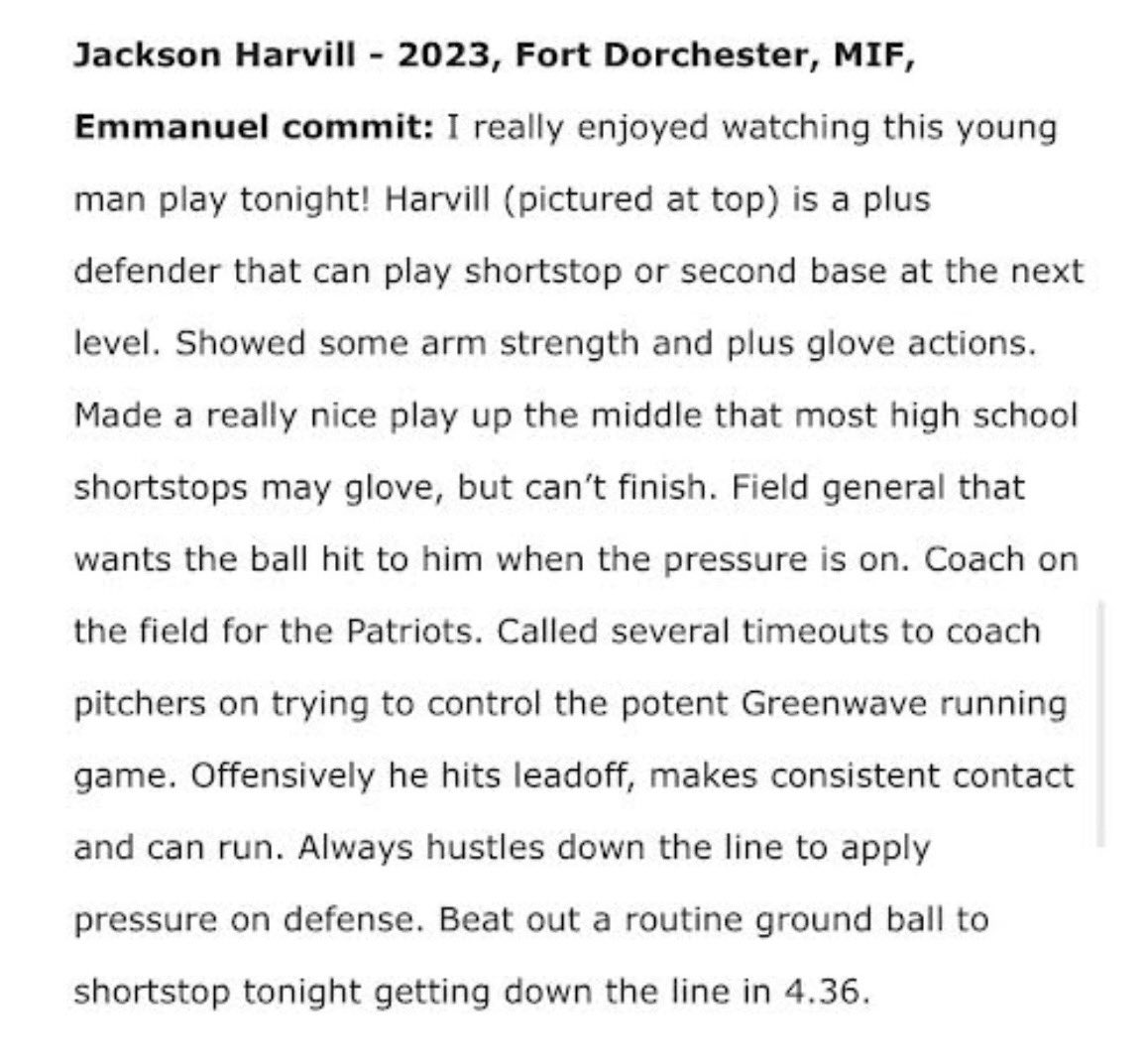 Thank you <a href="/diamondprospect/">Diamond Prospects</a> for this amazing write up. <a href="/FortDBaseball/">Fort Dorchester Baseball</a>