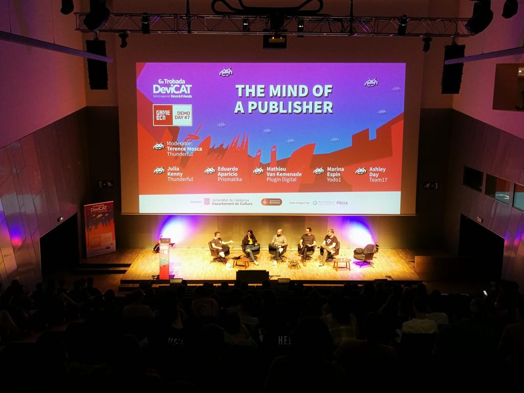 gamebcn's tweet photo. We get into "The mind of the publisher". They explain their vision of the market and which are the deals that interest them.
A panel moderated by @terencemosca.
With Julia Kenny, Eduardo Aparicio, Mathieu Van Kemenade, Marina Espin and  Ashley Day. 
#Devsandfriends https://t.co/epLHqfCEGz