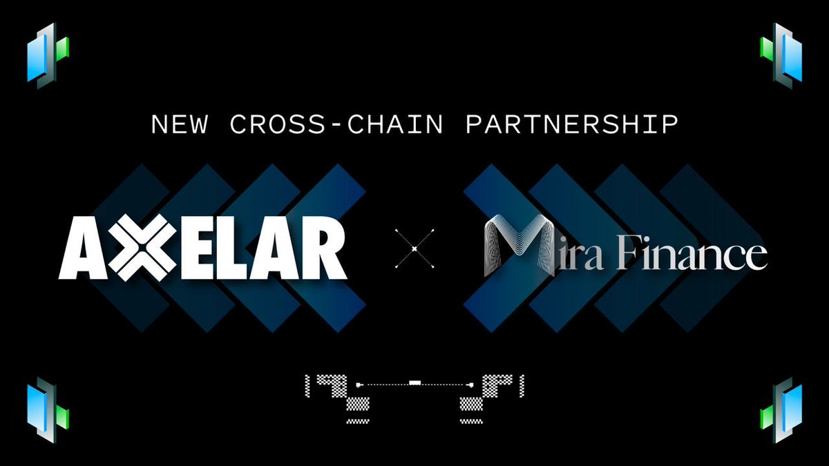 We’re hyped to announce a partnership between: 🤝 @axelarcore x @Mira_Finance Mira Finance will utilize Axelar’s cross-chain infrastructure for: - Multi-Chain index fund tokens - Cross-chain swaps - Cross-chain Governance - Cross-chain NFT’s