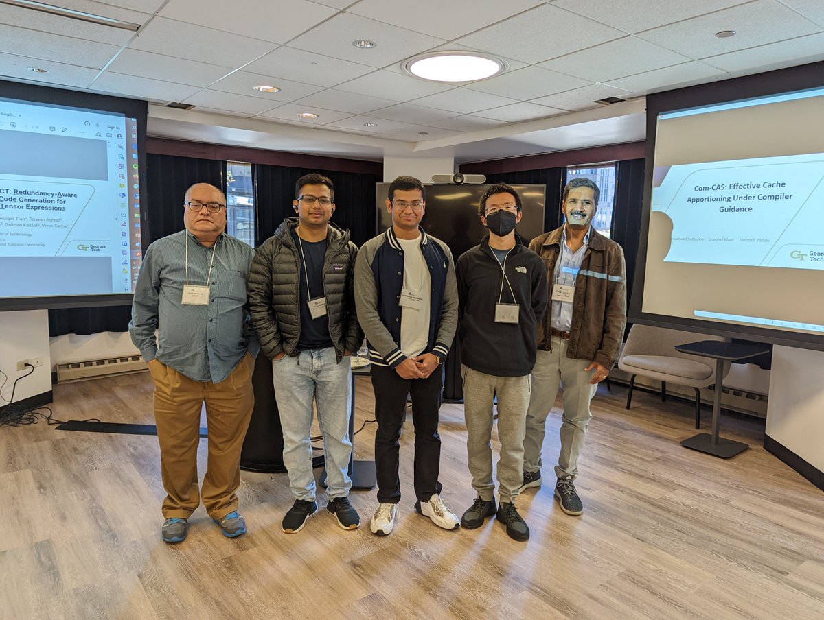 PLCompilersGT's tweet photo. We're delighted to announce the acceptance of two papers in PACT'2022, Chicago: 

ReACT: Redundancy-Aware Code Generation for Tensor Expressions by Tong Zhou, @vsarkar_gt 

Com-CAS: Effective Cache Apportioning Under Compiler Guidance by @AbirBodhisatwa1 @SharjeelK4754 #pact2022 https://t.co/C4C9Vcgz4f