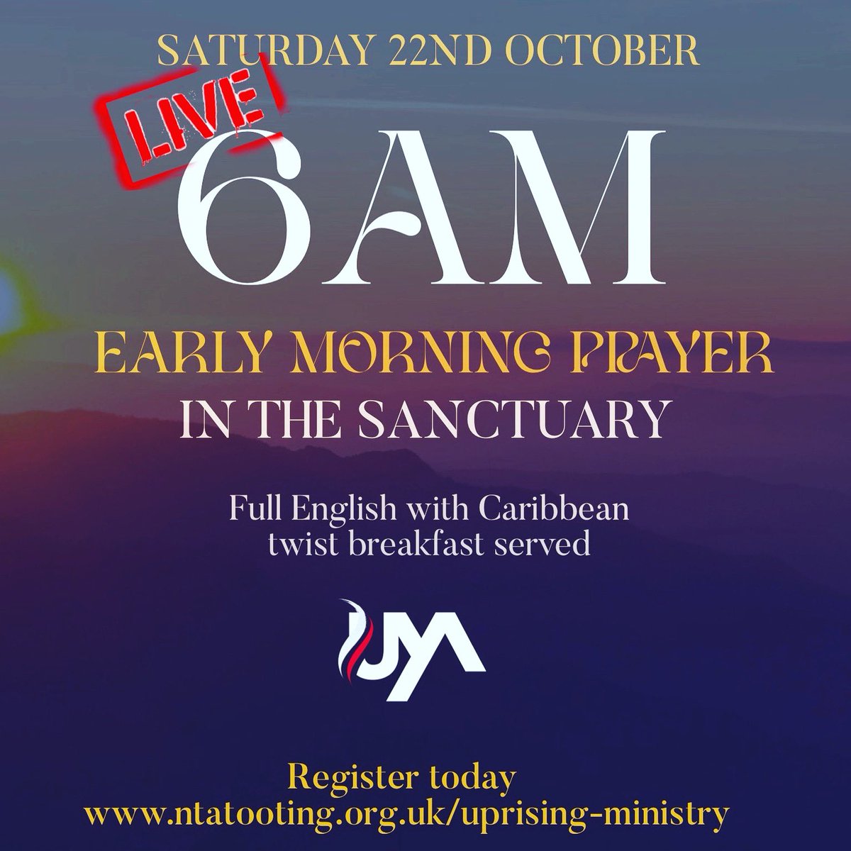 This Saturday join us for Early Morning Prayer at 6AM on 22nd October in the Sanctuary. All our welcome including children.  Save the date in your calendar 📅   Set your alarms and register for breakfast. In person only ☺️ ntatooting.org.uk/event/14962702