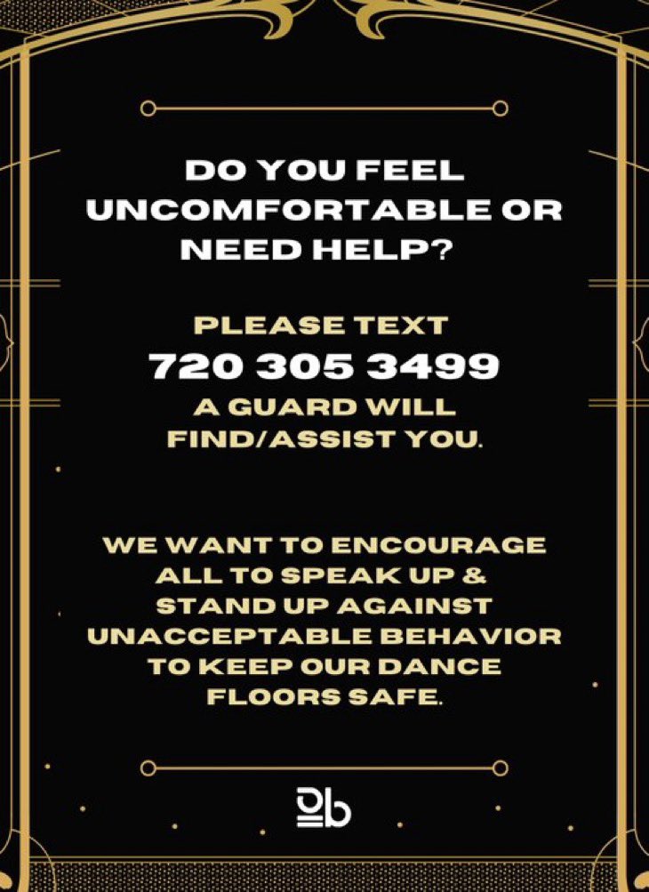elev808designs's tweet photo. trying to play our part and think of solutions to prevent unacceptable behavior from happening within our reach, so at each event we will be placing these signs all over the venue. there will be a trained professional on site with the phone. sending love to victims 🤍 https://t.co/imDfg5pmqz
