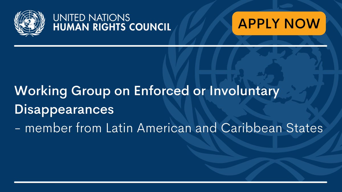 Call for applications | Working Group on Enforced or Involuntary Disappearances: - member from Latin American and the Caribbean States. The appointment will be made by the @UN_HRC at its 52nd session (March 2023). Deadline: 29 November 2022. More INFO ➡️ohchr.org/en/hr-bodies/h…