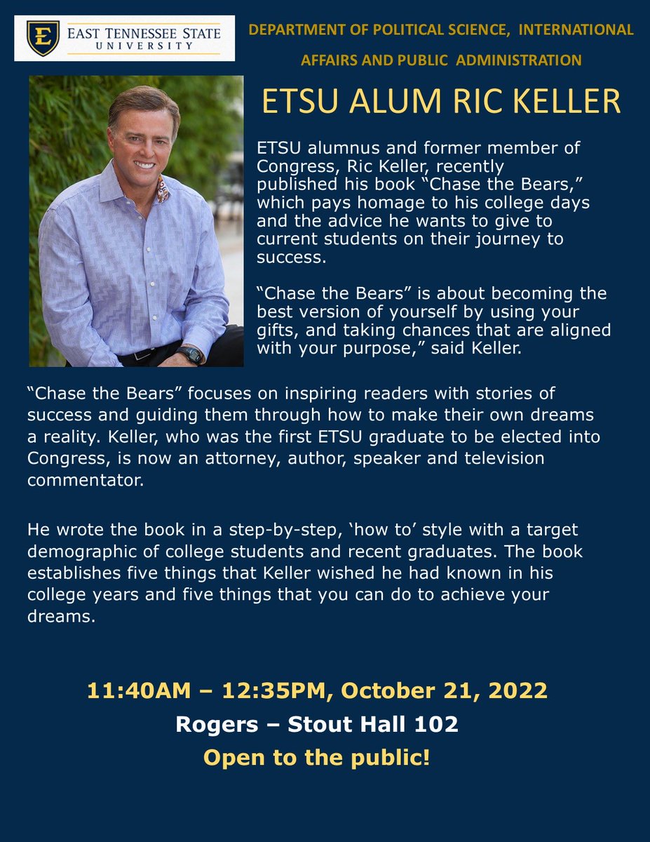 keller_ric's tweet photo. Looking forward to speaking on Fri to students at β¦@etsuβ©. Event is fun, free, open to the public. #ETSUAlumni #ETSU # ETSUActivities https://t.co/onSFnIYNuw