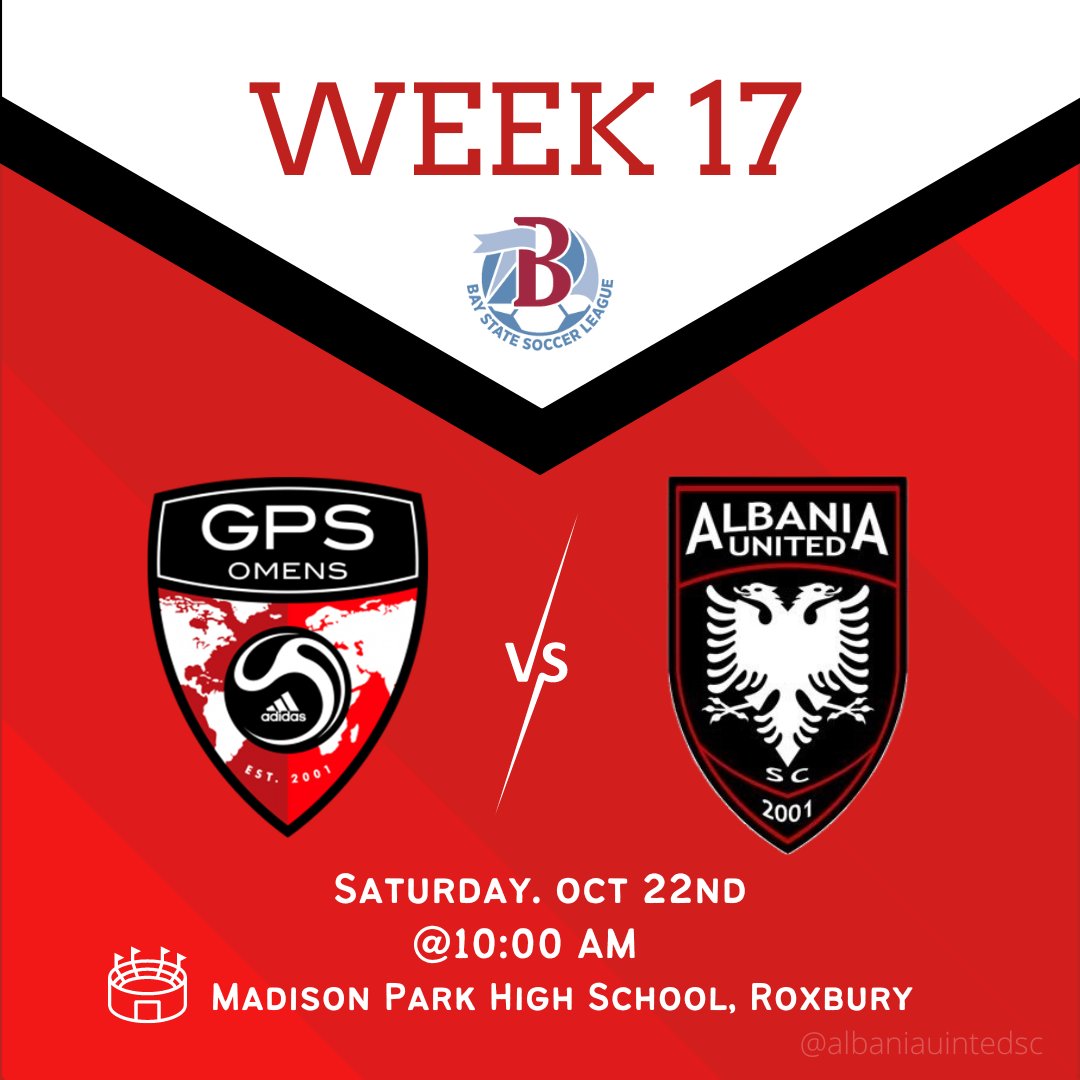 🏆BSSL D1 Week 17
📅Saturday, Oct. 22nd
⏰10:00 AM
🏟️Madison Park High, Roxbury
⚔️<a href="/GPS_Omens/">FC Omens</a>