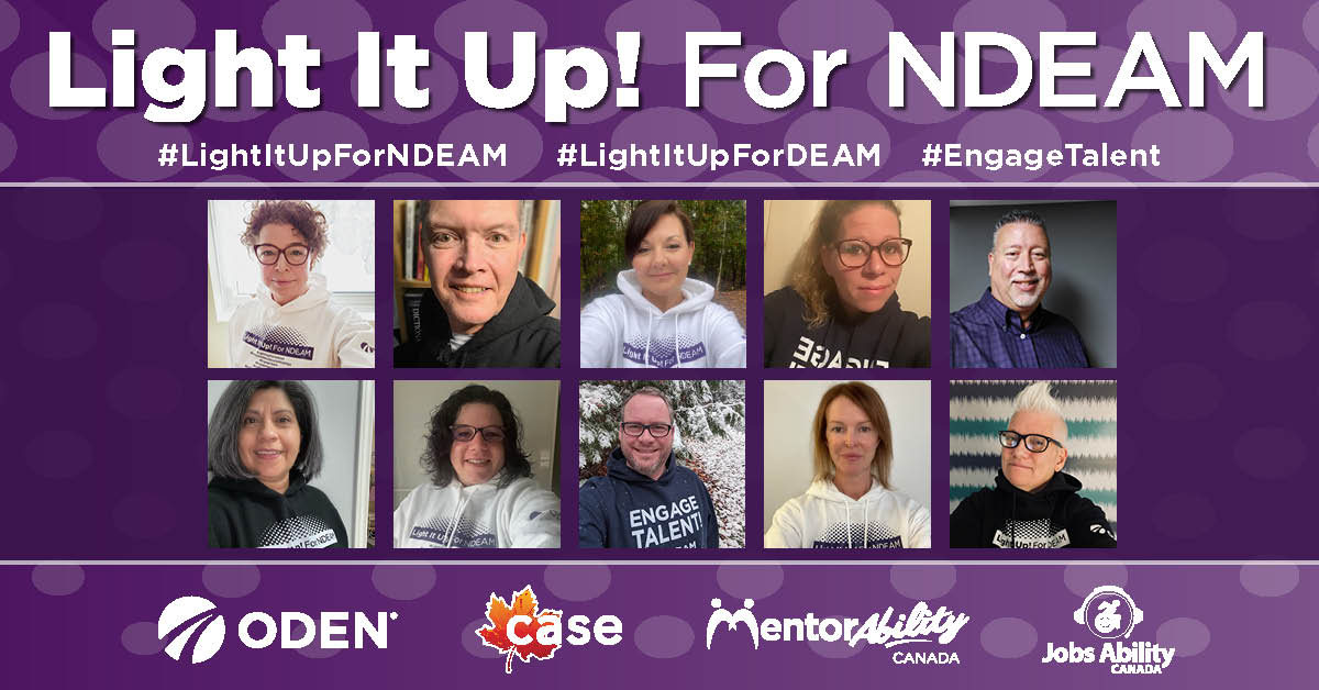 Just hours to go! Got your purple & blue game on for Light It Up! For NDEAM tonight? Our team’s all dressed & ready to go. Going to be great seeing so many sites across Cda lit p & b tonight. 400+ in 100+ communities! Post pix w/ #LightItUpForNDEAM #EngageTalent #LightItUpForDEAM